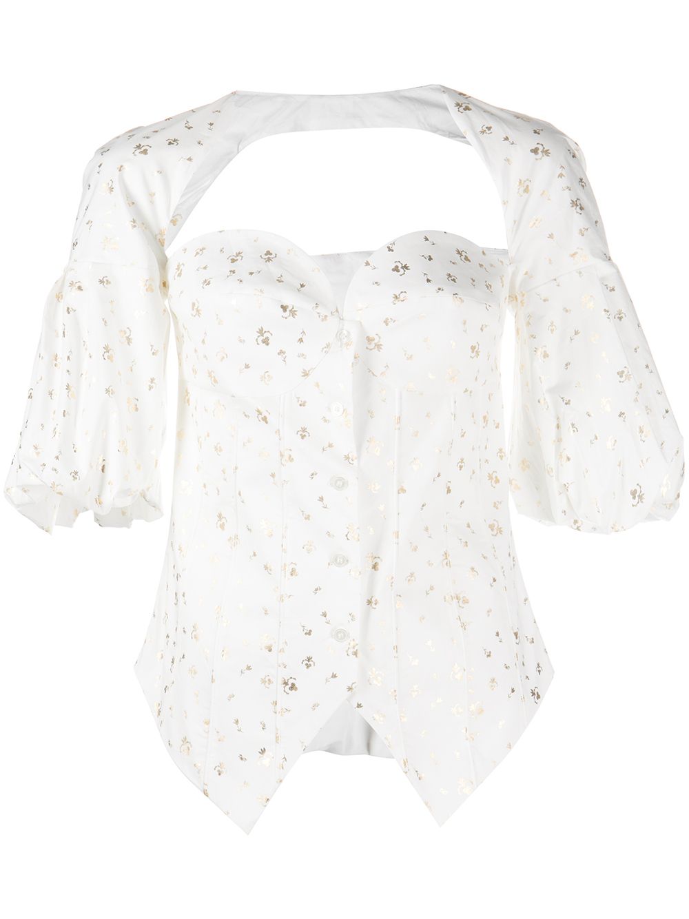 Floral-print sweetheart neck blouse - White