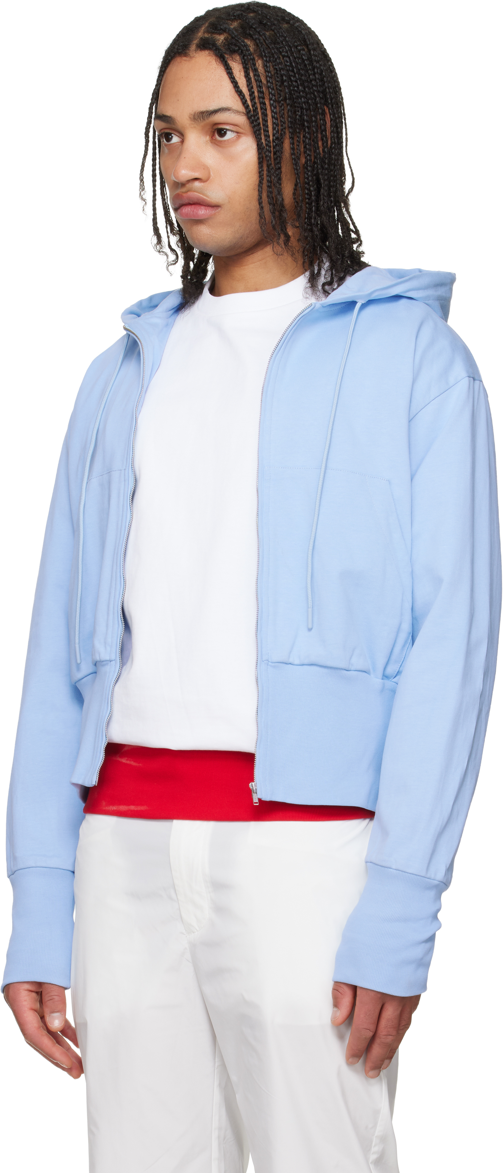 Blue Wide Band Zip-Up Hoodie
