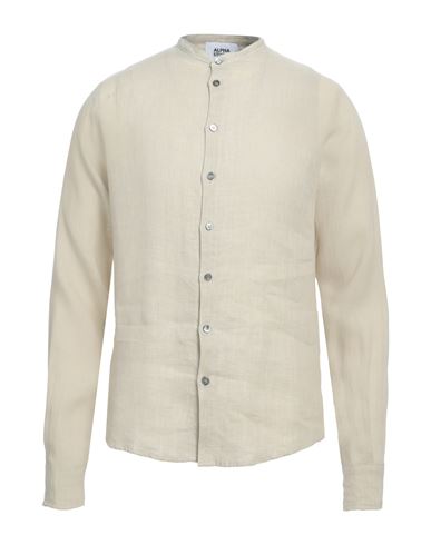 Alpha Studio Man Shirt Beige Size 36 Linen