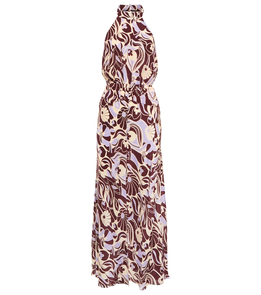 Rixo Kendra printed halterneck silk dress