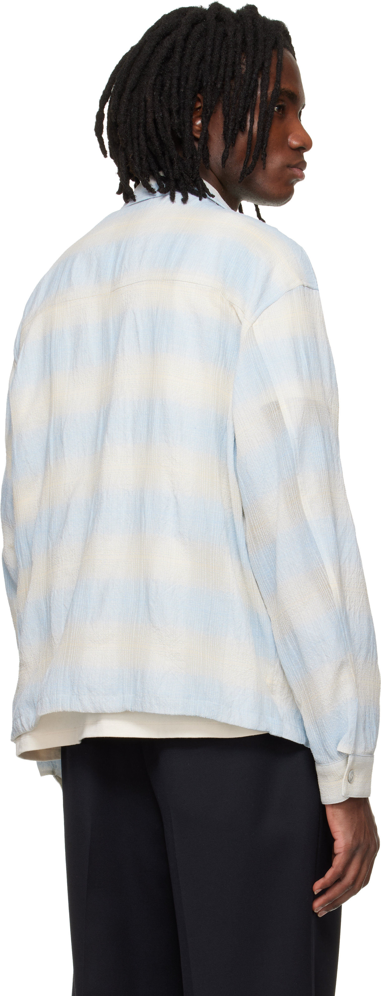 Blue & Beige Striped Zip-Up Shirt