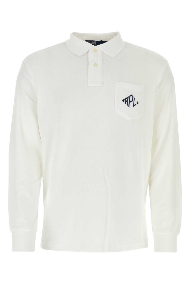 'Terry' White Polo Shirt With Patch Pocket On The Front And Logo Detail In Cotton Blend Man