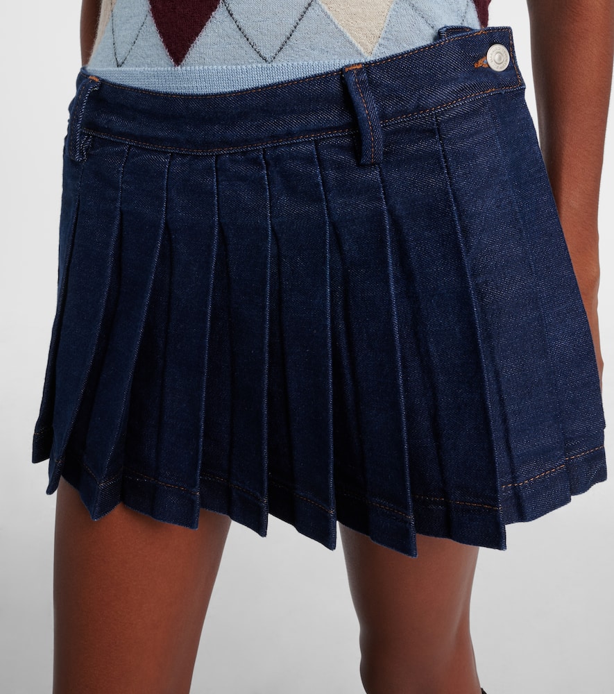 Pleated low-rise denim miniskirt