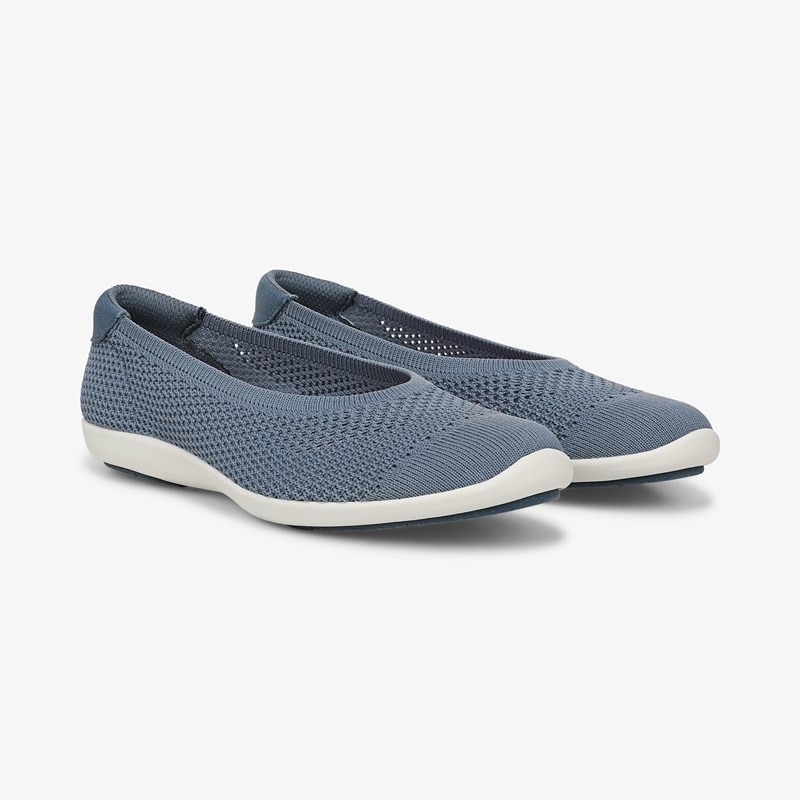 Clever Ballet Flat Shoes Flintstone Blue Knit Fabric Slip On, Lightweight