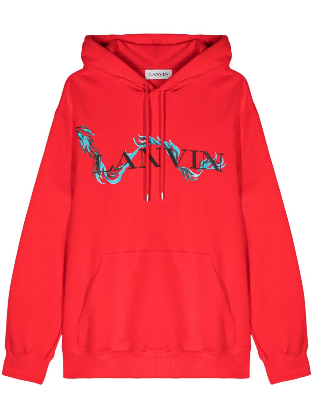 Dragon-print cotton hoodie - Red