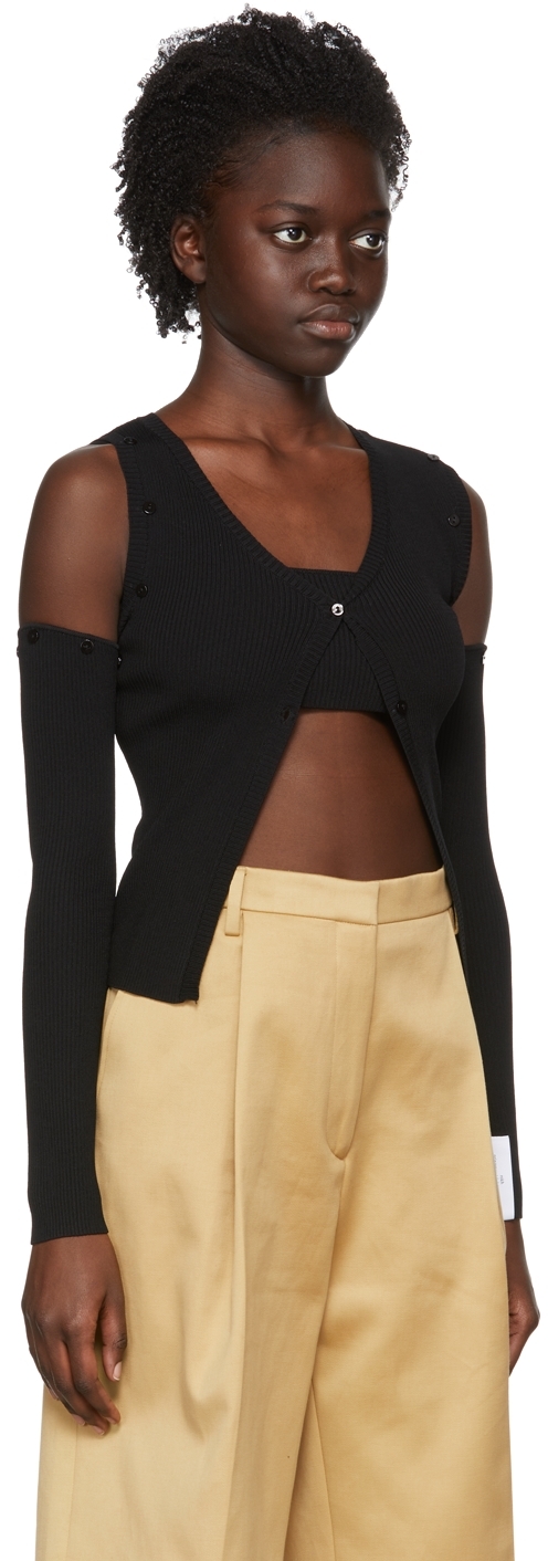 Black Viscose Cardigan &amp; Tank Top Set
