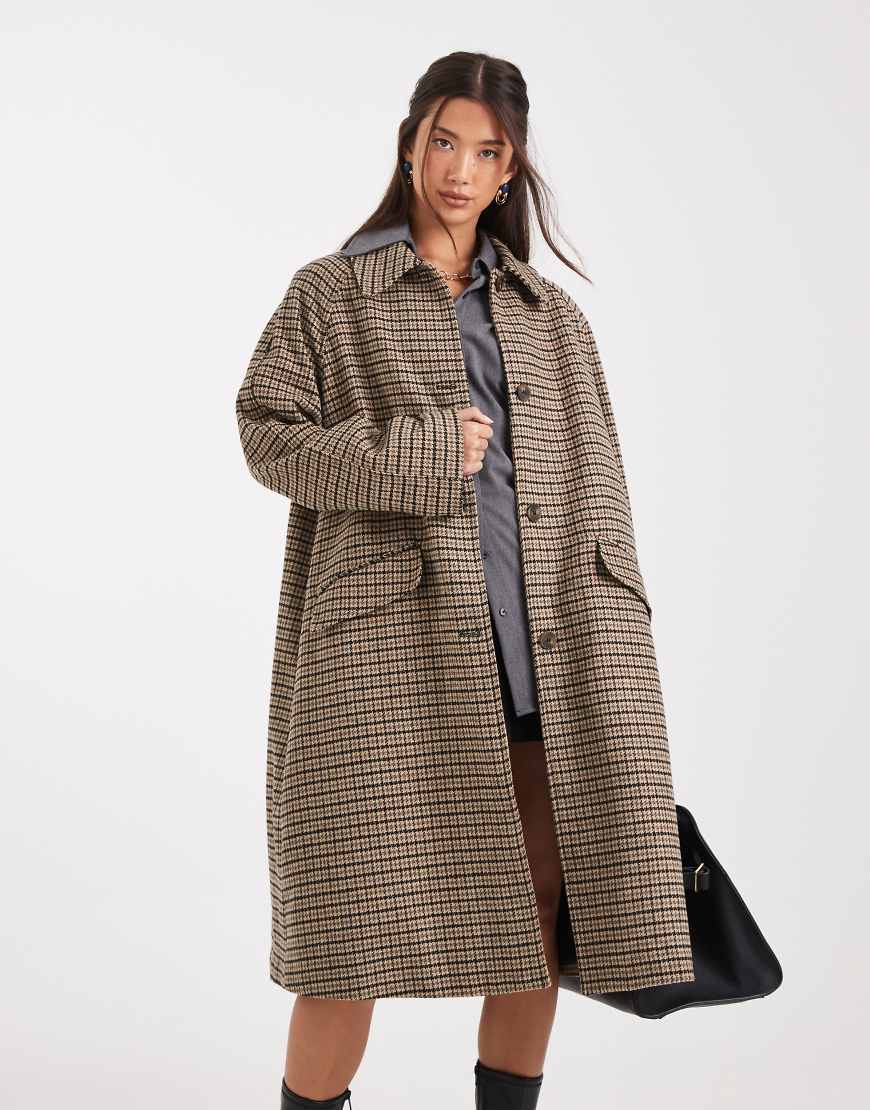 Quilt lined mid length coat in hertiage check-Multi