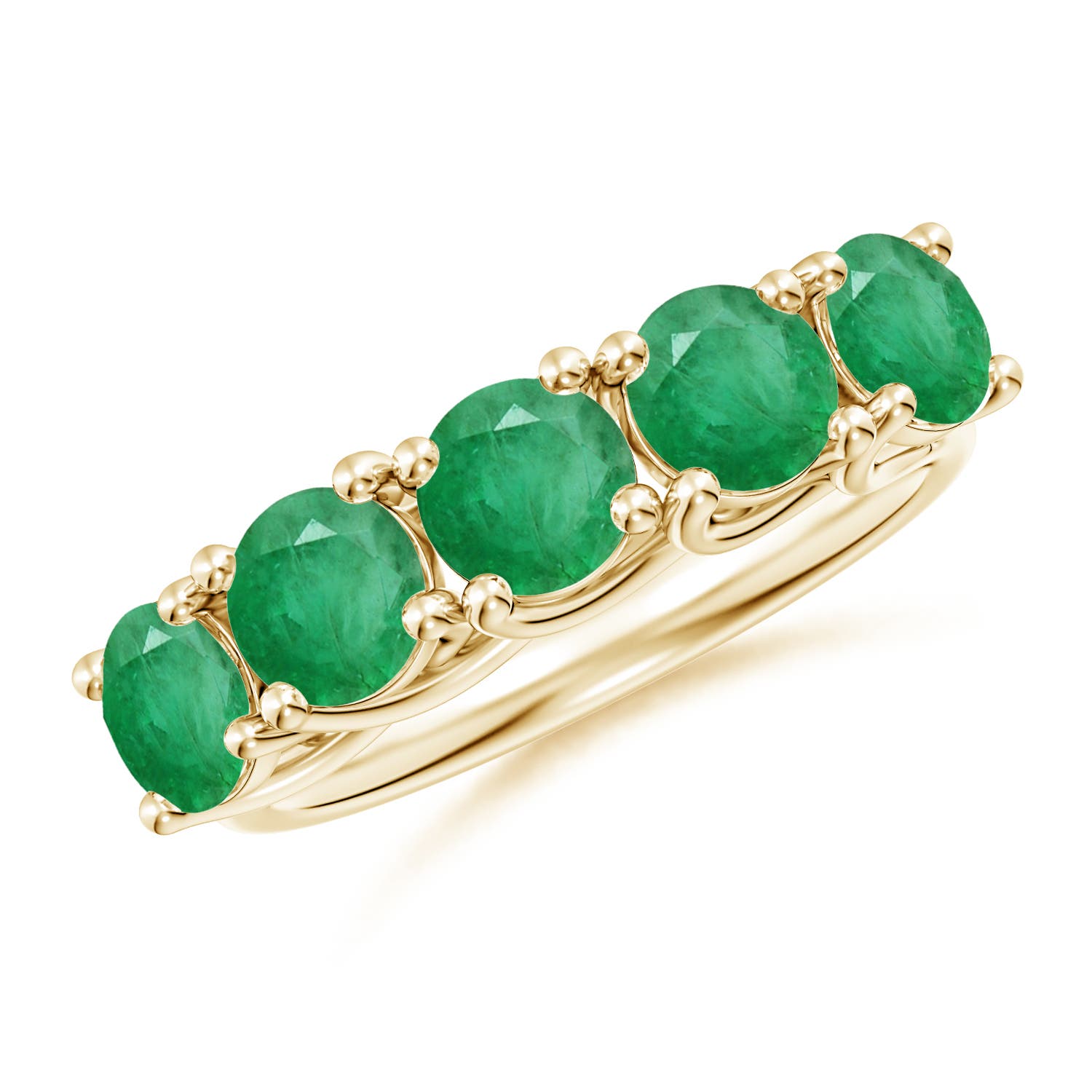 Angara 2.25 Carats Half Eternity Five Stone Emerald Wedding Band in 14K Yellow Gold