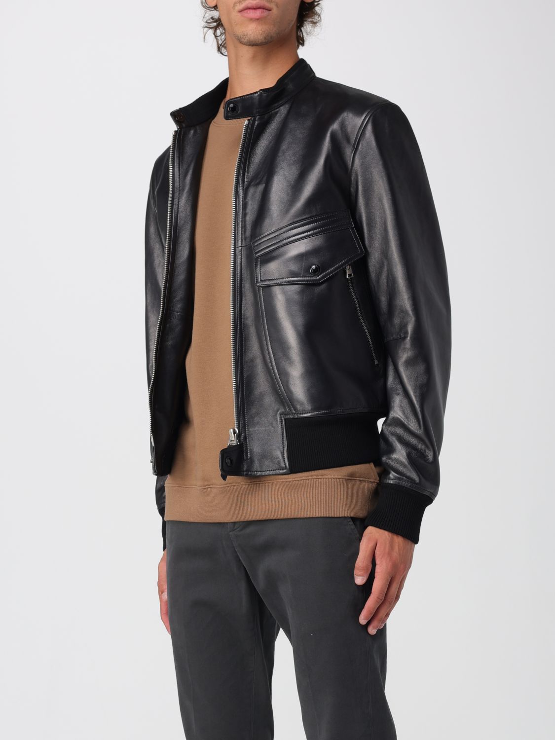 Zip-front leather jacket - Black