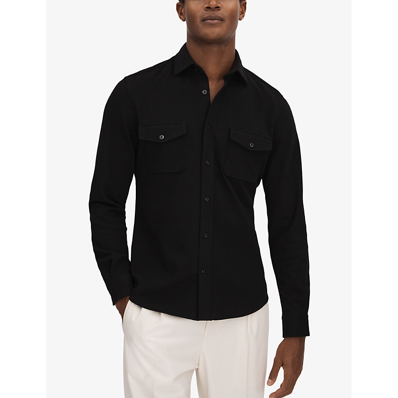 Mens Black Ragan Slim-fit Long-sleeve Cotton-jersey Shirt XL