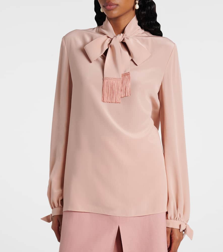 Bow-detail silk crêpe shirt