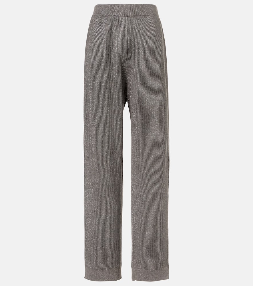 Cotton-blend lamé wide-leg pants
