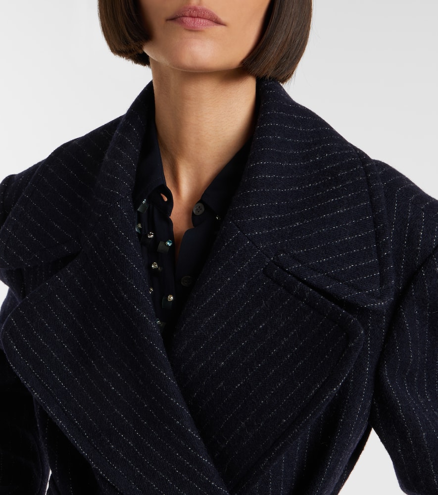 Belted pinstriped wool coat