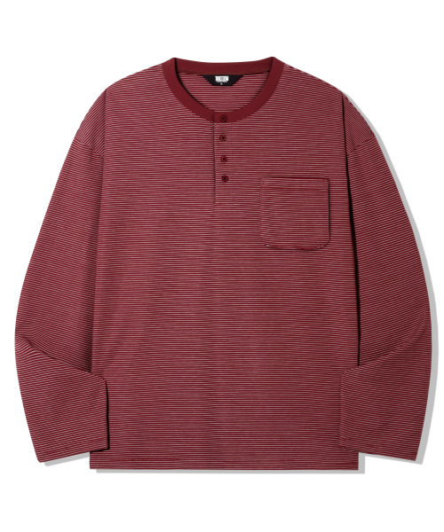 Thin Stripe Pocket Henry Neck Long Sleeve_4color