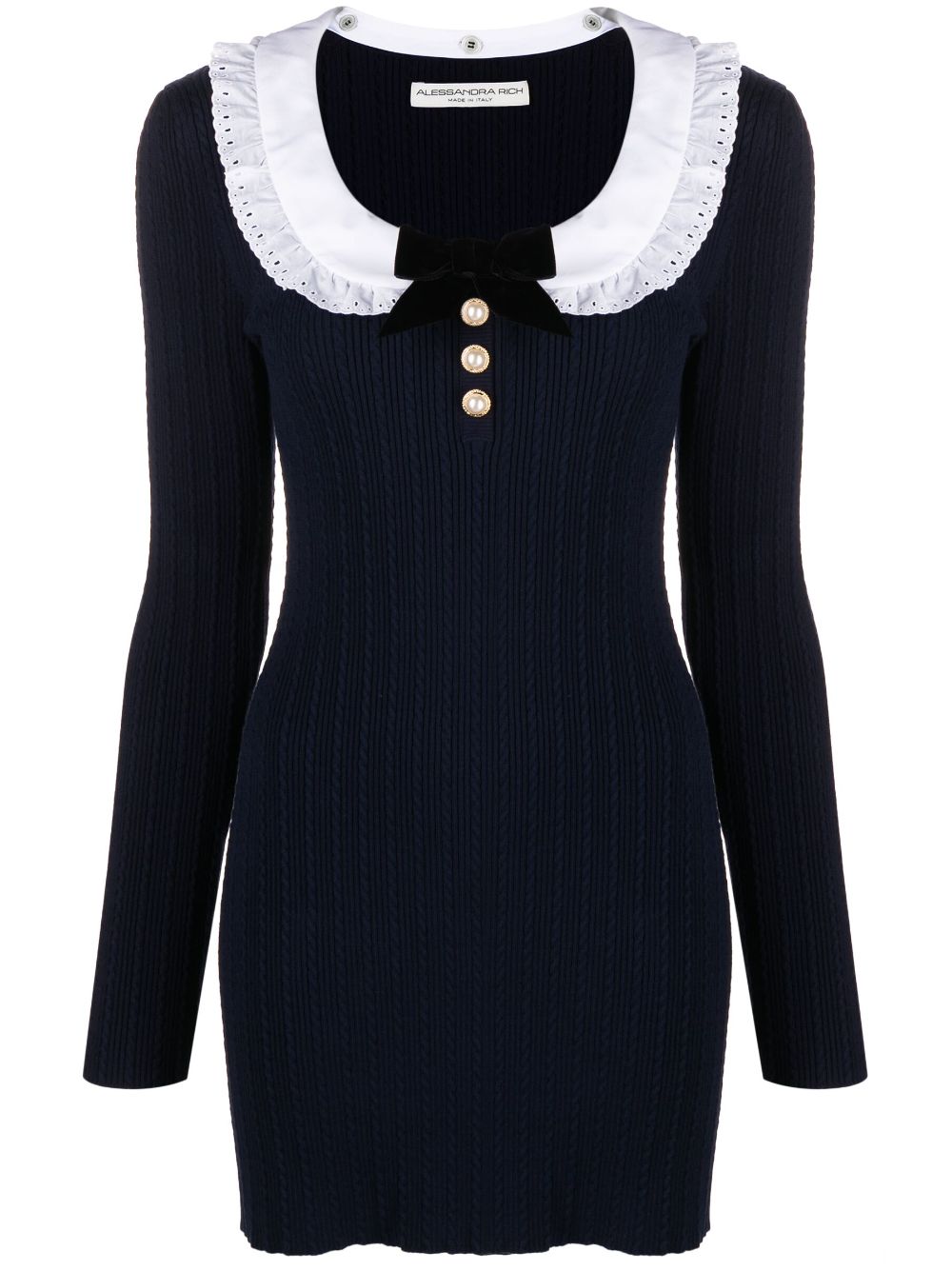 Lace-collar ribbed-knit minidress - Blue