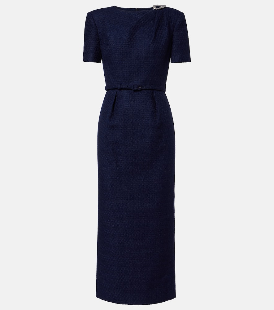 Belted bouclé midi dress