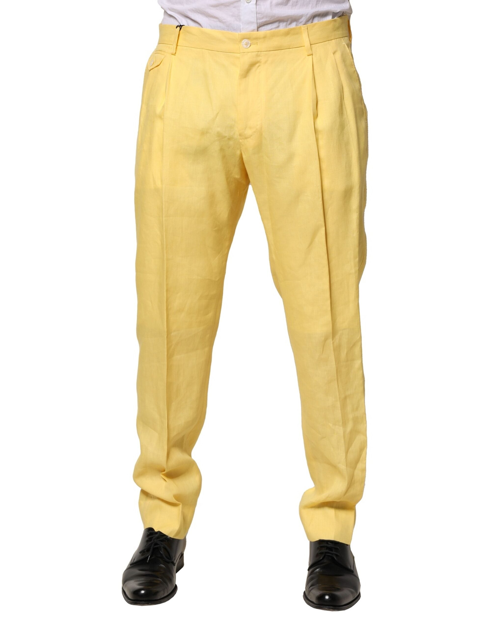 100% Flax Tapered Trousers — Yellow
