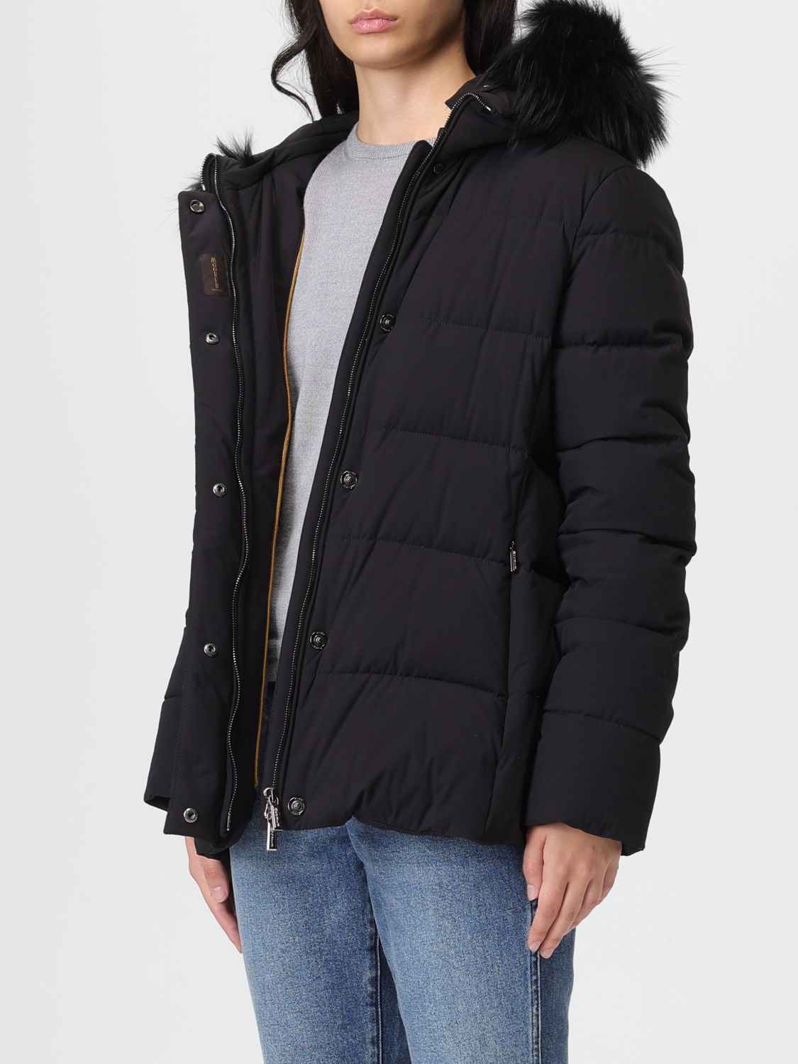 Kilie-Fur-Kn hooded puffer jacket - Black
