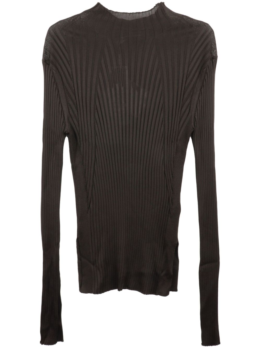 Mock-neck ribbed-knit top - Brown