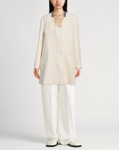 Alysi Crème Woman Coat Ivory Size 4 Virgin Wool, Cotton, Linen