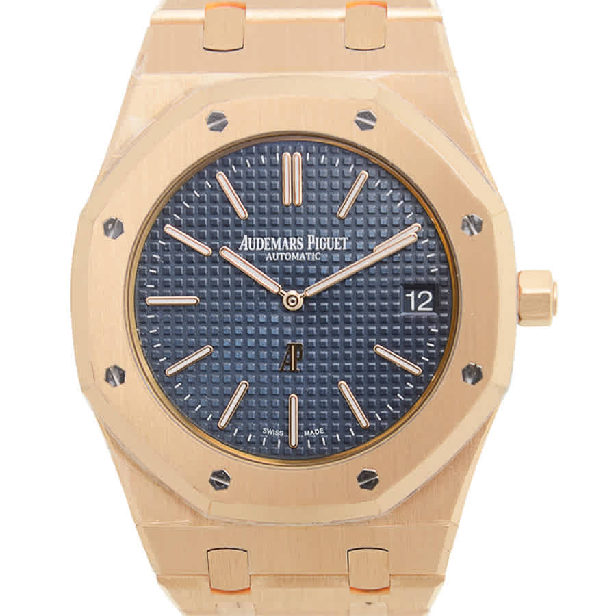 Extra-Thin Royal Oak Automatic Blue Dial 18 kt Rose Gold Mens Watch 15202OR.OO.1240OR.01