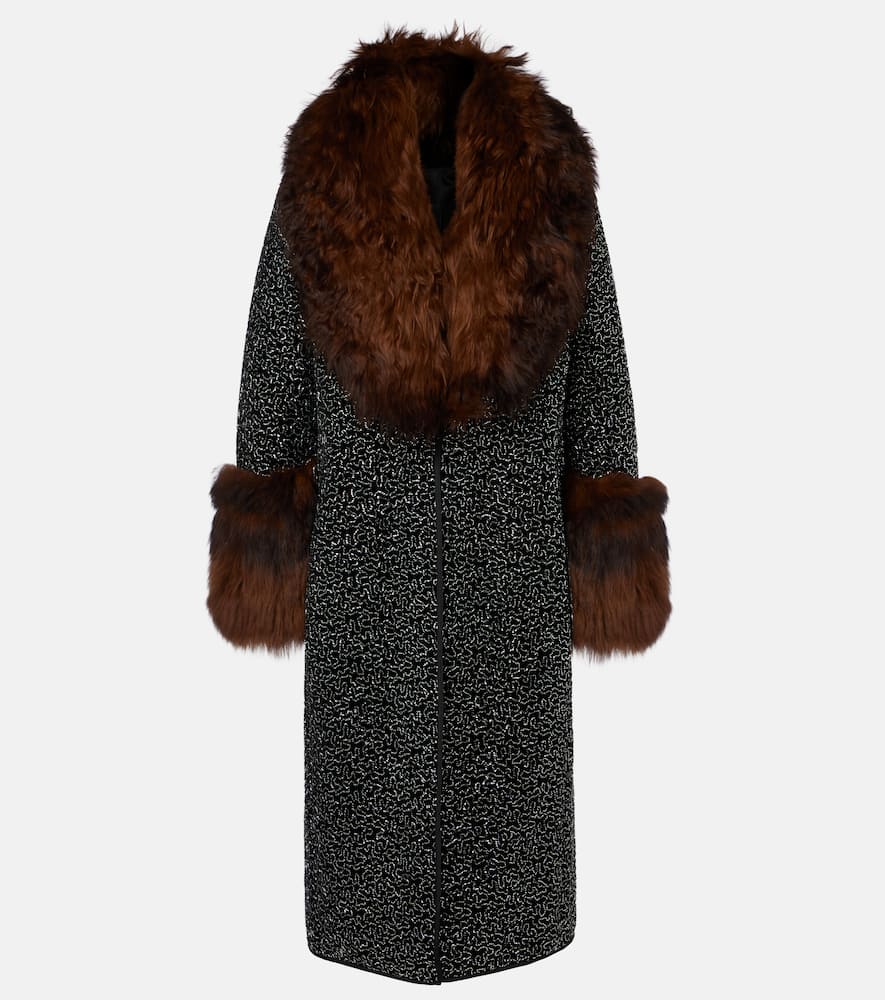 Embellished shearling-trimmed coat