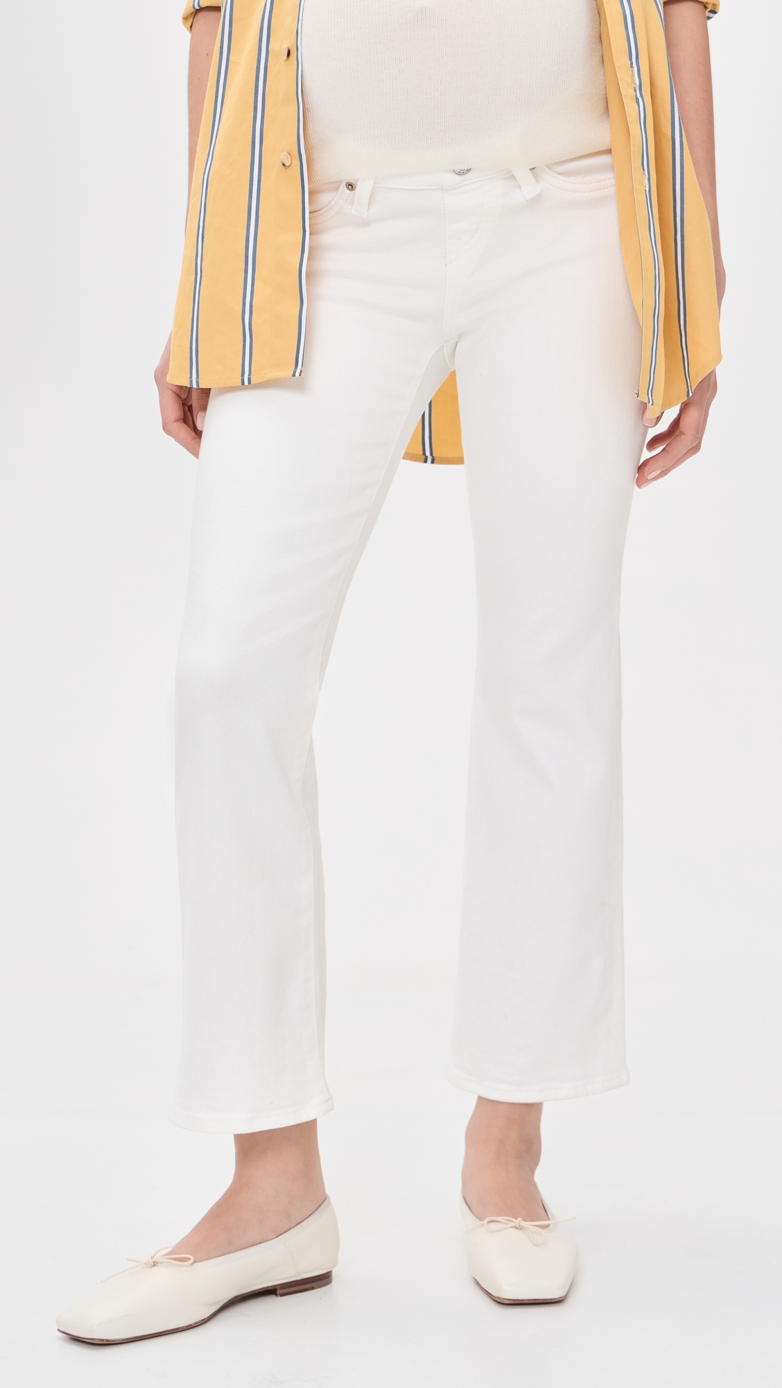 Maternity Stretch Flare Crop Jeans Tile White