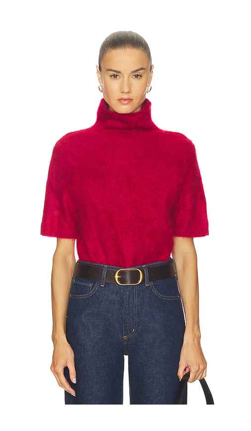 Soft Goat Brushed Short Sleeve Turtleneck in Dahlia. XS also in S