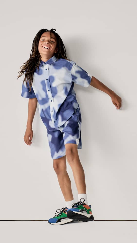 Camouflage cotton poplin shorts