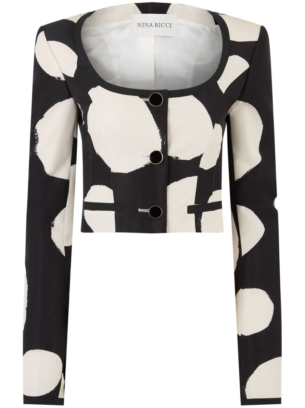 Round-neck patterned crop jacket - Black