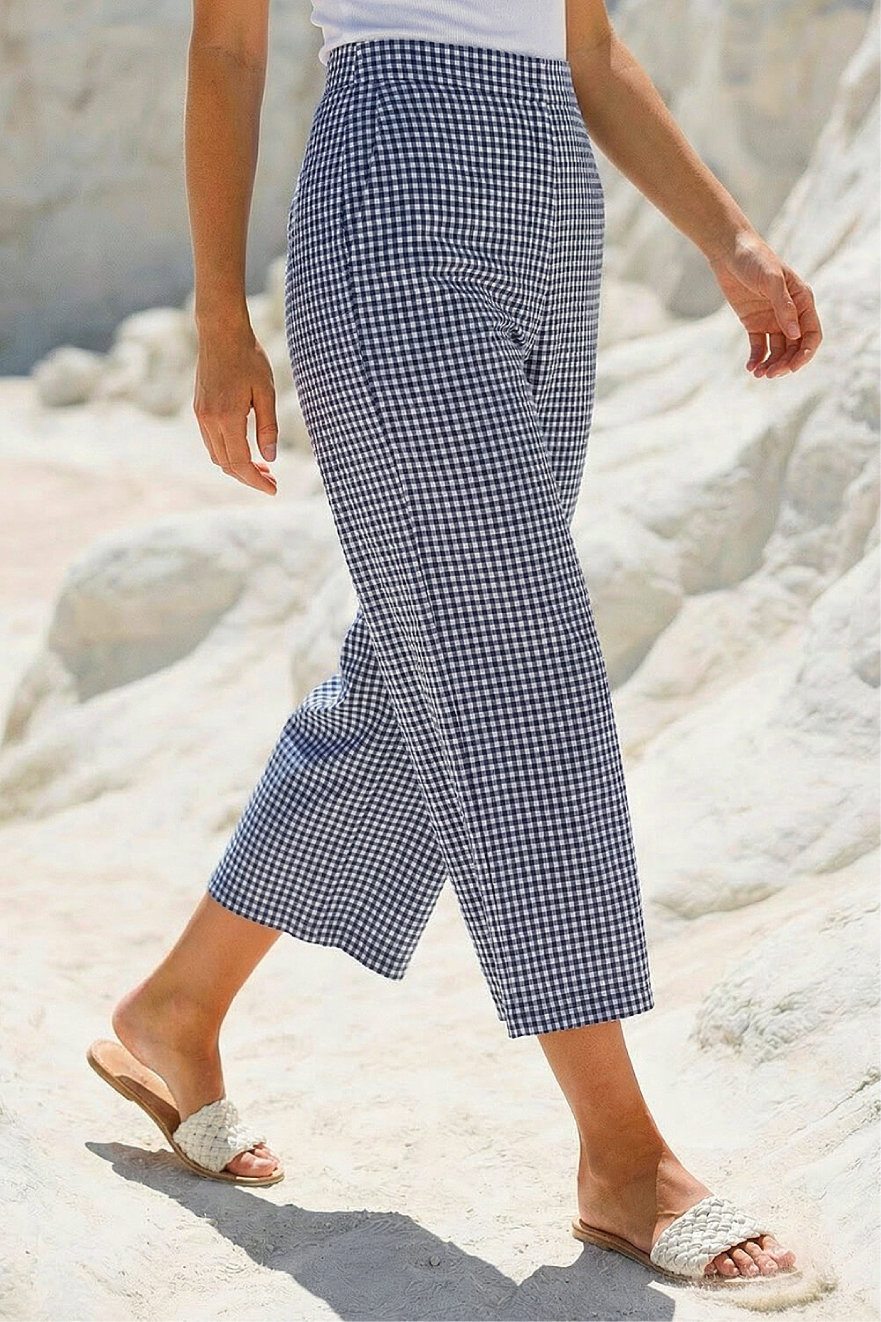 Dusk Womens Gingham Print Culottes - Navy