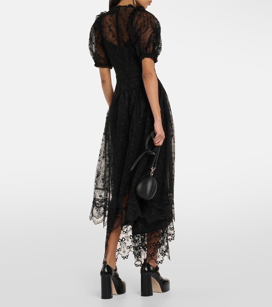 Embellished lace-trimmed midi dress