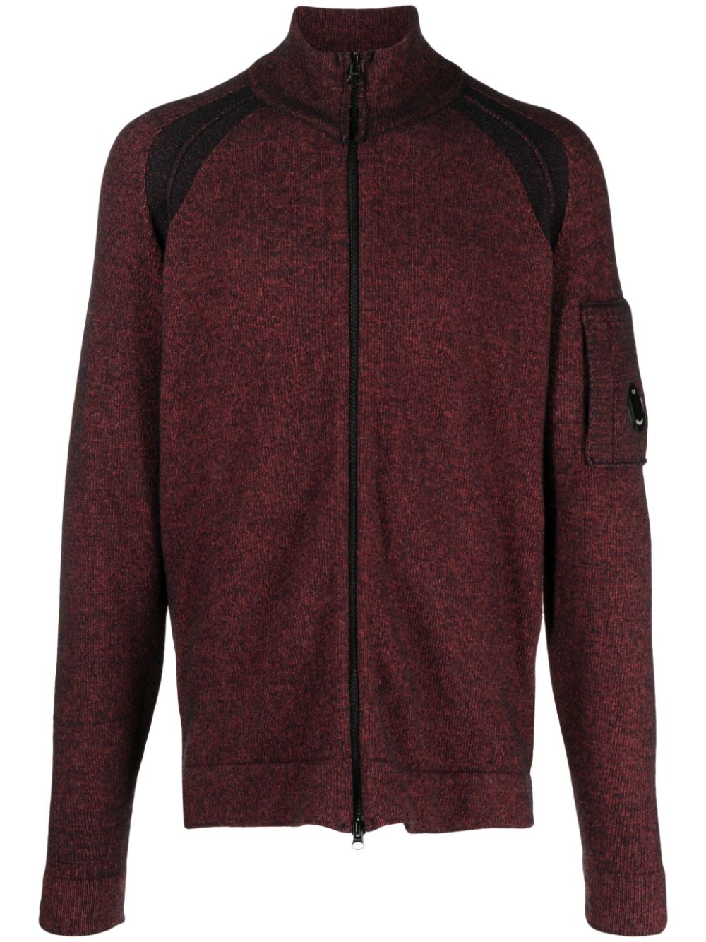 Speckled-knit zip-up cardigan - Red