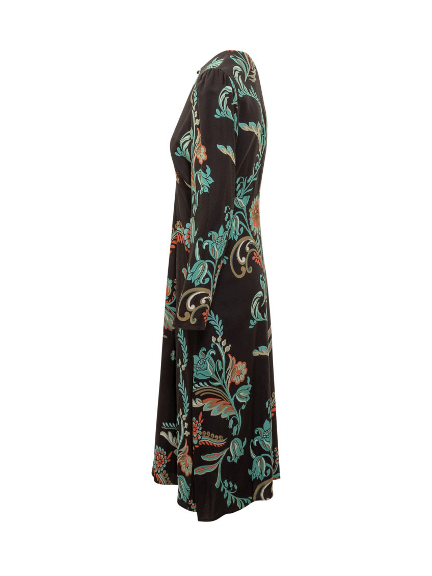 Multicolor Floral Round Neck Midi Dress