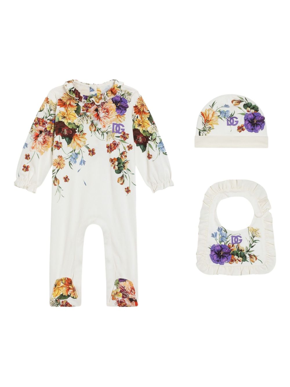Dolce & Gabbana Kids floral-print cotton babygrow set - White