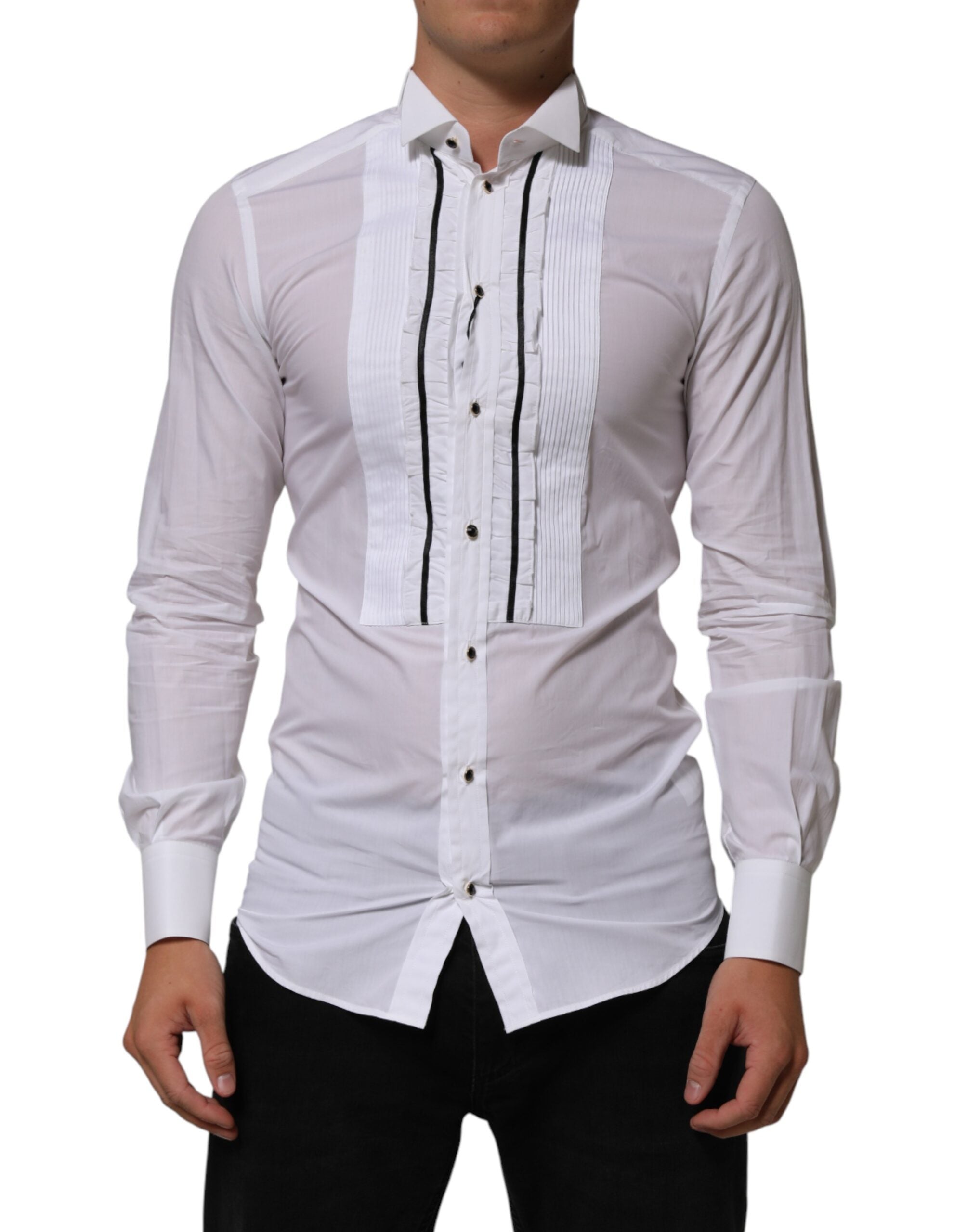 Pleated Cotton Dress Shirt — White
