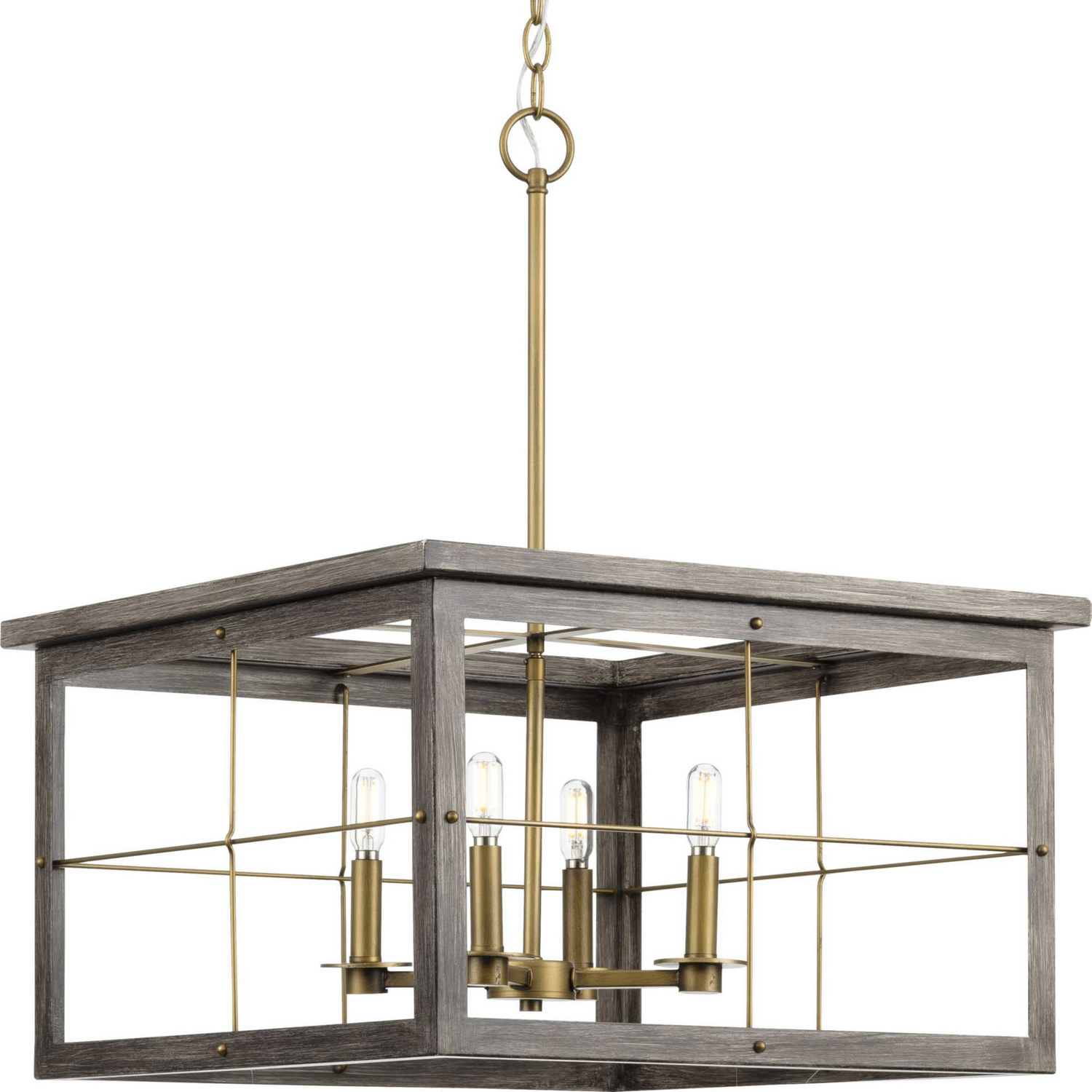 Distressed Brass Four Light Chandelier from the Hedgerow Collection