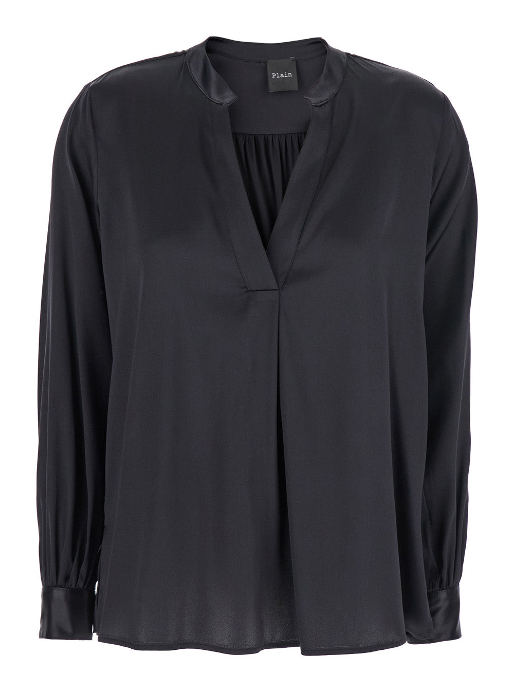 Silk V-Neck Blouse — Black