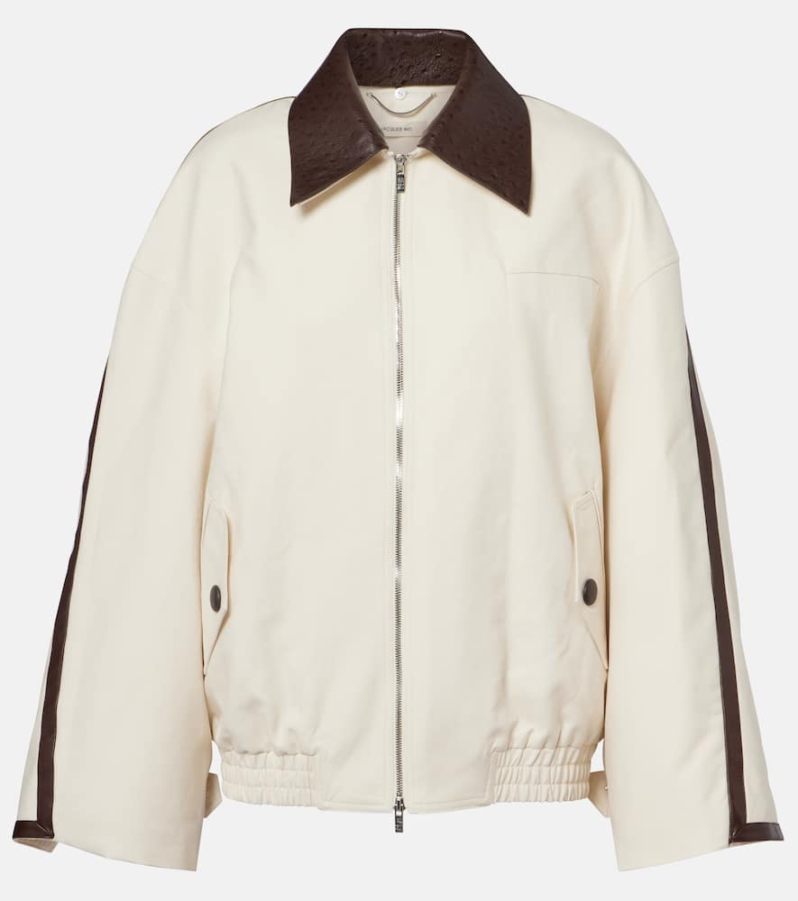 Leather-trimmed cotton jacket