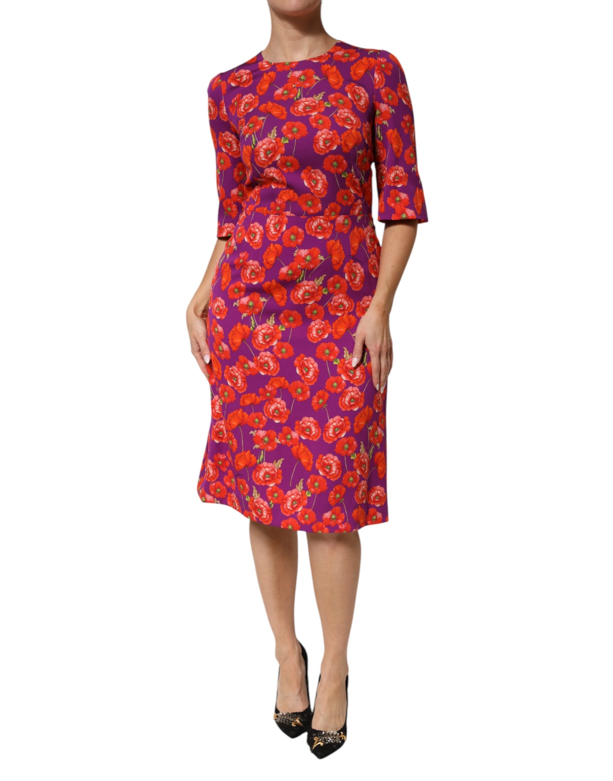 Silk Floral Print Dress — Purple