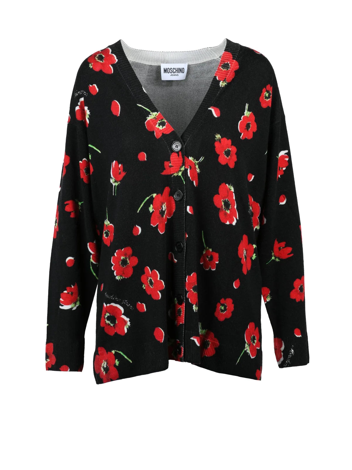 Black-Red Virgin Wool Zip Cardigan