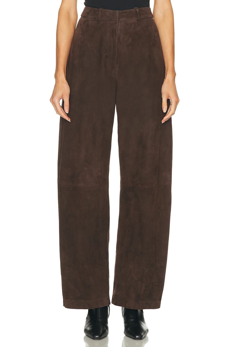 NOUR HAMMOUR Barrel Suede Pant in Mocha - Brown.  42 also in