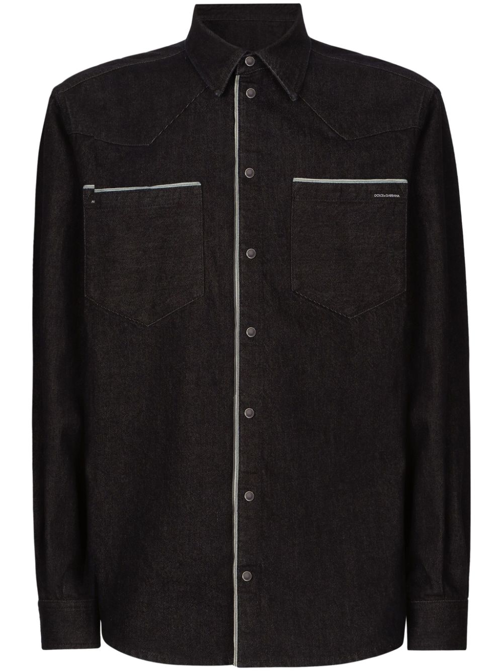 Constrastim-trim denim shirt - Black