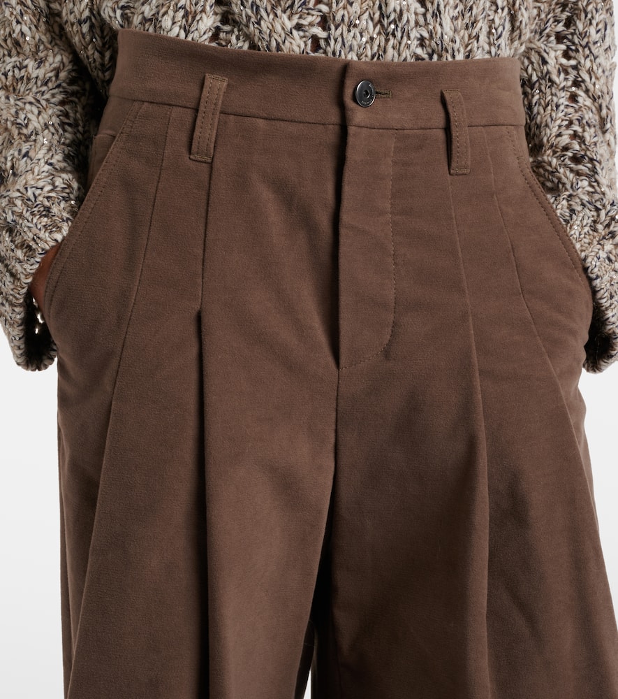 Pleated high-rise cotton wide-leg pants