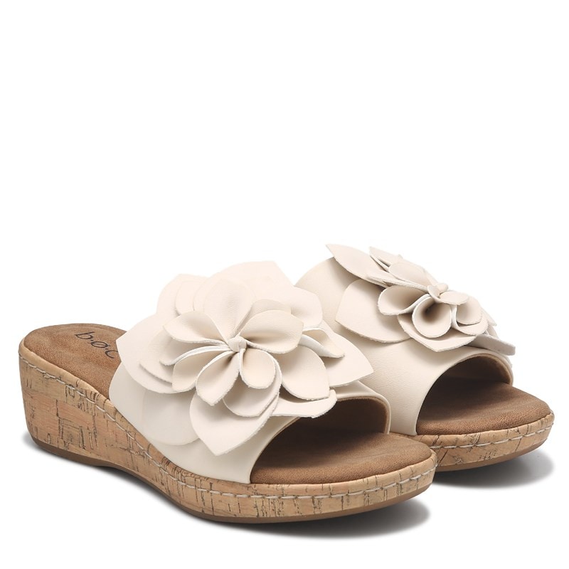 B. O.C. Women's Stephanie Flower Wedge Sandals (White)