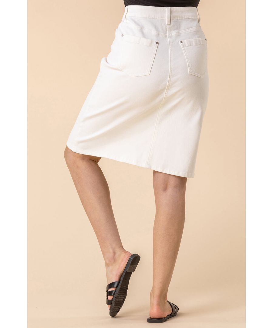 Roman Womens Cotton Denim Stretch Skirt - White