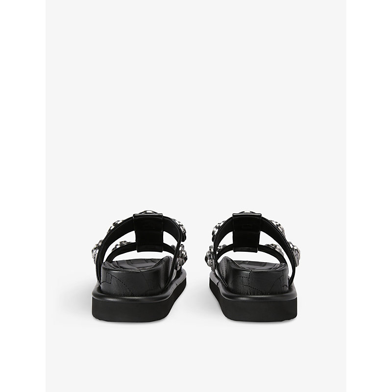 Womens Black Orson Crystal-embellished Flat Leather Sandals