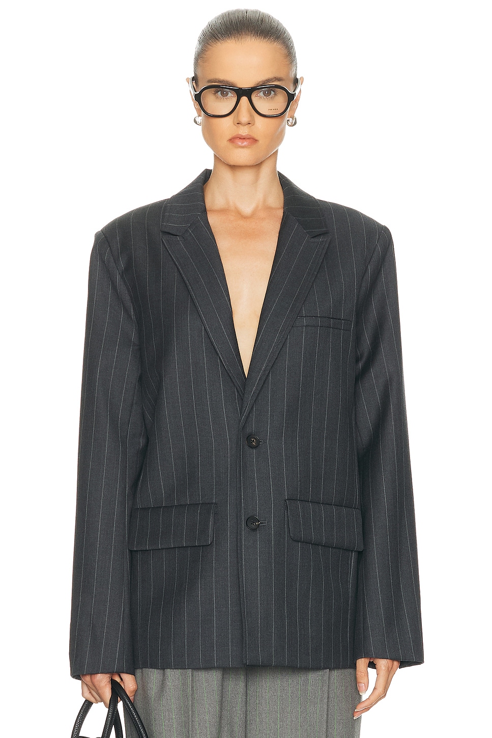 Mimchik Benedict Blazer in Gray Pinstripe - Grey. 6 also