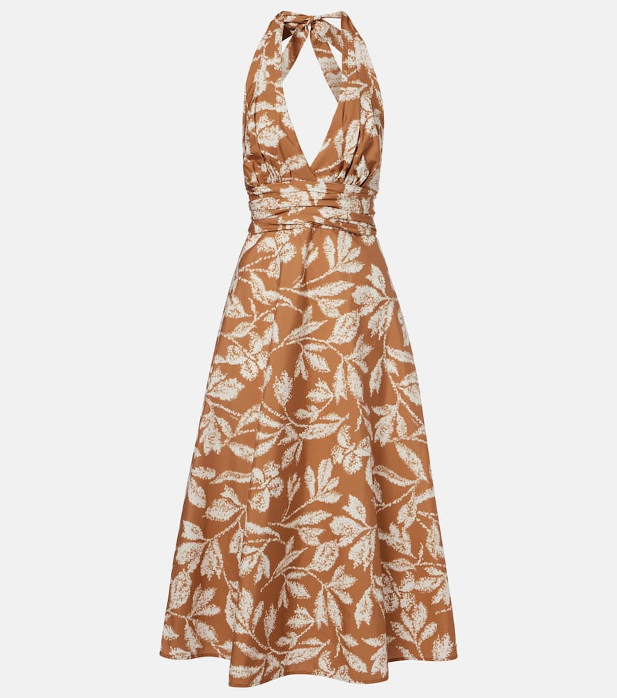 Halterneck printed cotton midi dress