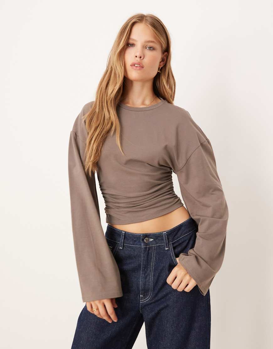 Soft touch wide sleeve top in brown